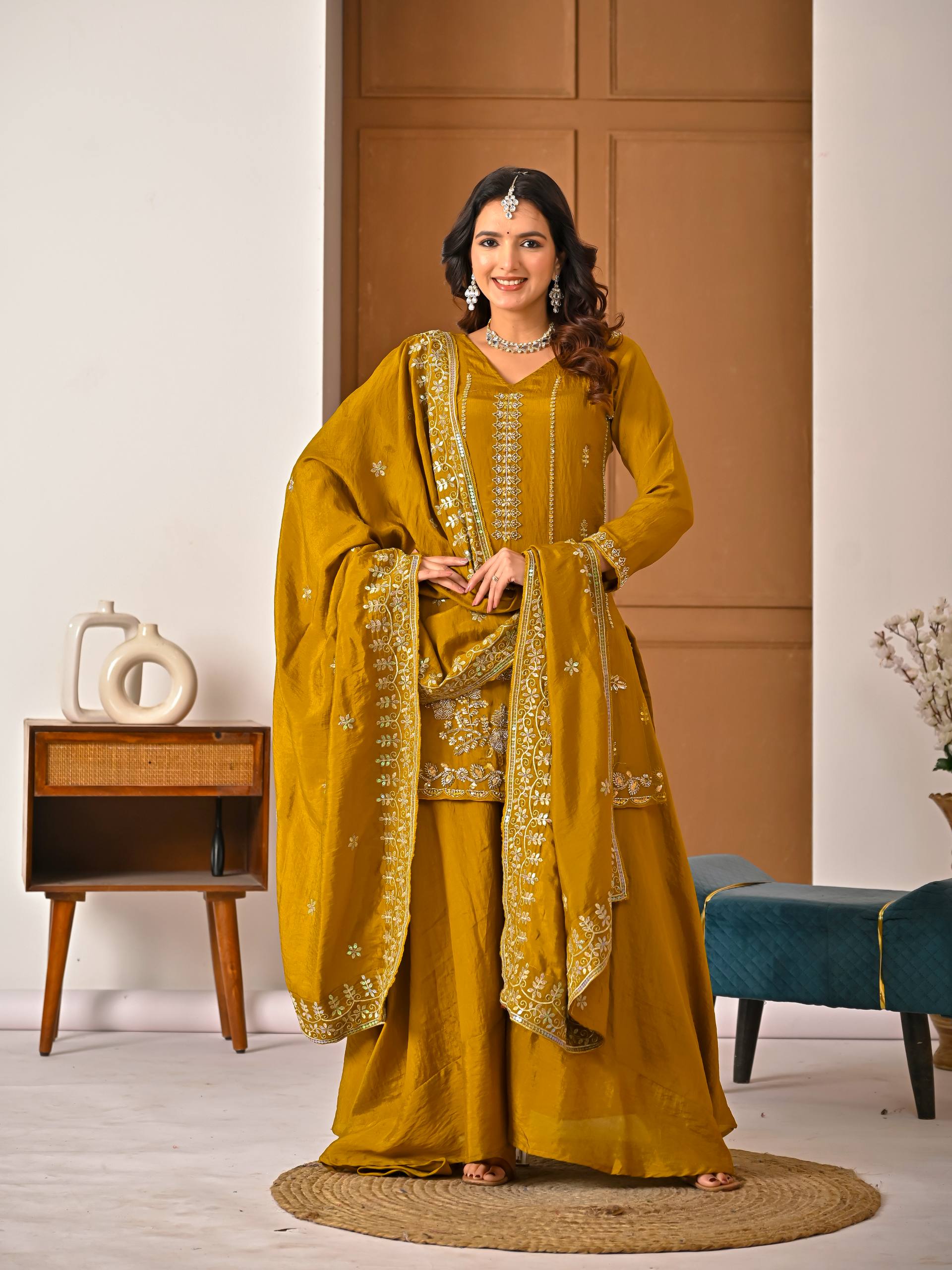 Radiant Ochre Zari-Crafted Silk Couture